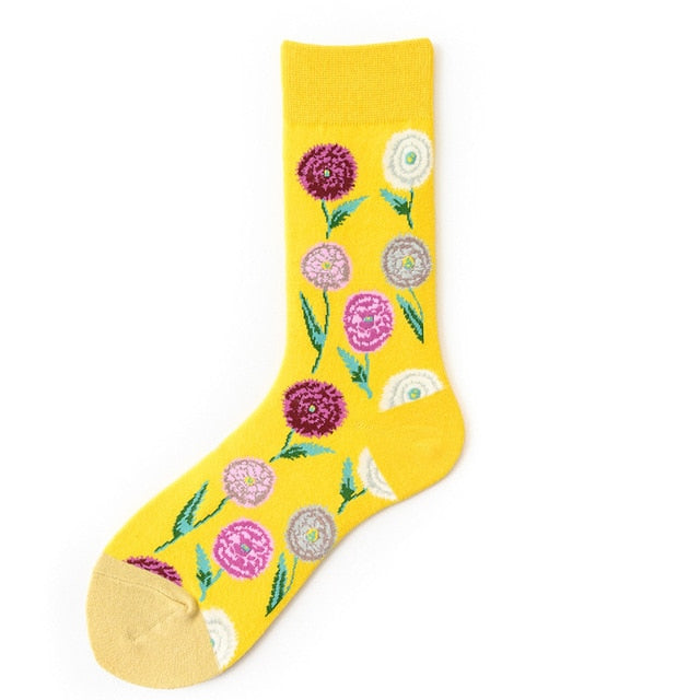Anyfootwear 5 Pairs One Size 5-11 Mixed Color Socks Floral Cotton Fashion Woman Skateboard Oil Paitiing