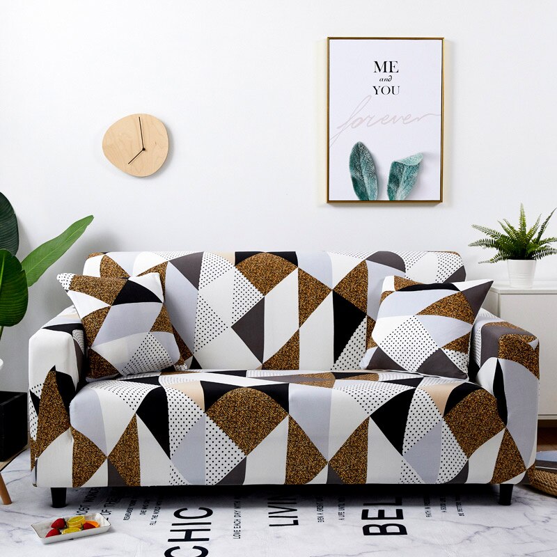 Anyseat 1 Seater Sofa Cover Beige Geometric Style and Protection For Living Room Sofa Chair Elastic Stretchable Slipcover