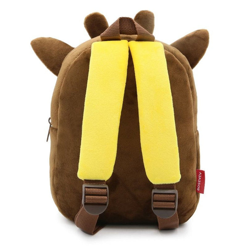 ANYKIDZ 3D Dark Brown Giraffe Kids School Backpack Cute Cartoon Animal Style Children Toddler Plush Bag Perfect Accessories For Boys and Girls