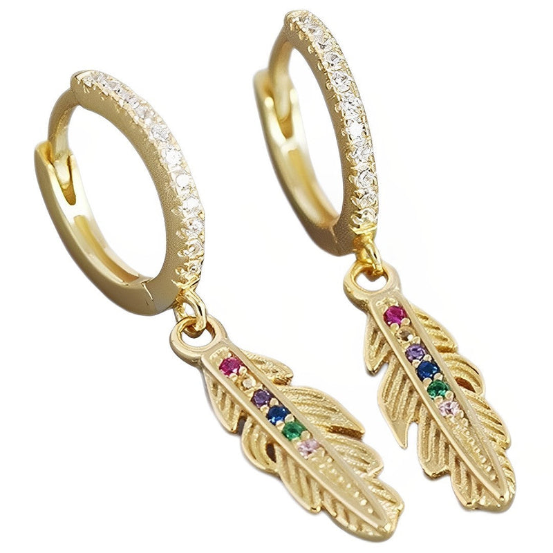 ANYCO Drop Fashion Earrings Luxury Zircon Feather Pendant Women Jewelry Gift Gold
