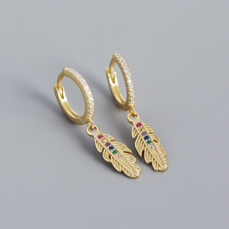 ANYCO Drop Fashion Earrings Luxury Zircon Feather Pendant Women Jewelry Gift Gold