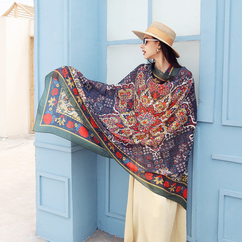 Anyyou 100% Mulberry Silk Violet Blue Long Scarf Luxury Brand Women Beach Shawl Wear Swimwear Pashimina Face Shield Foulard