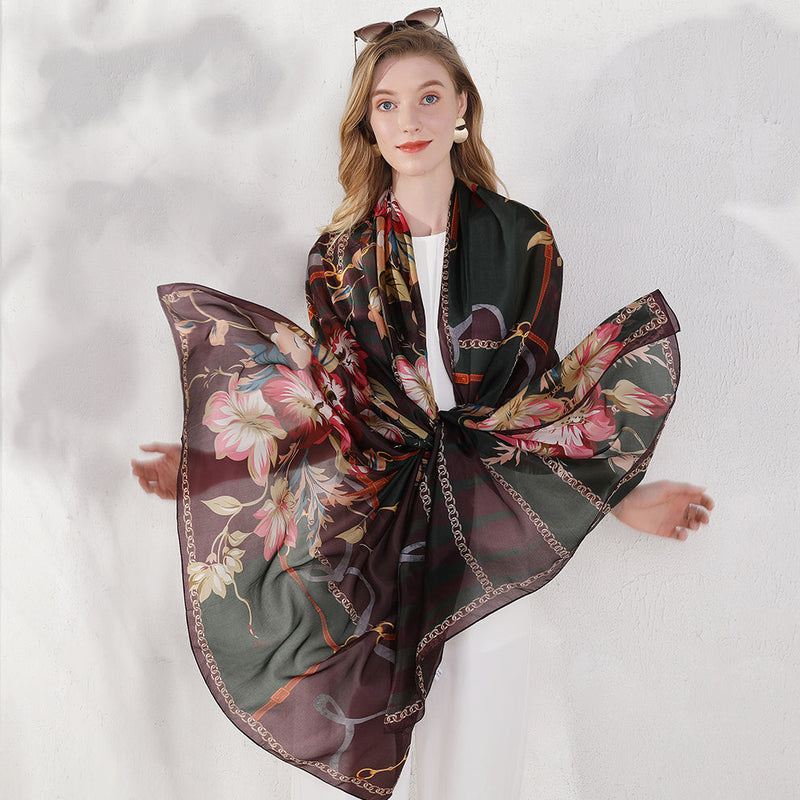 Anyyou 100% Mulberry Silk Brown Long Scarf Luxury Brand Women Beach Shawl Wear Swimwear Pashimina Face Shield Foulard