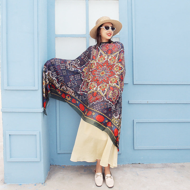 Anyyou 100% Mulberry Silk Violet Blue Long Scarf Luxury Brand Women Beach Shawl Wear Swimwear Pashimina Face Shield Foulard