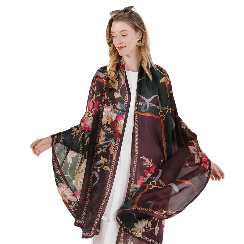 Anyyou 100% Mulberry Silk Brown Long Scarf Luxury Brand Women Beach Shawl Wear Swimwear Pashimina Face Shield Foulard