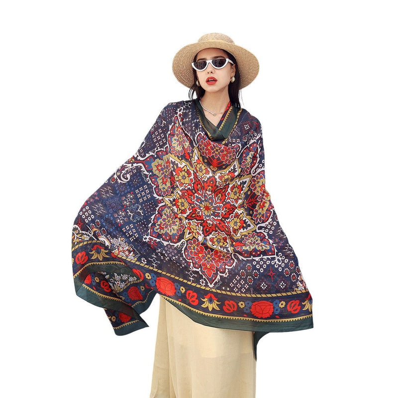 Anyyou 100% Mulberry Silk Violet Blue Long Scarf Luxury Brand Women Beach Shawl Wear Swimwear Pashimina Face Shield Foulard