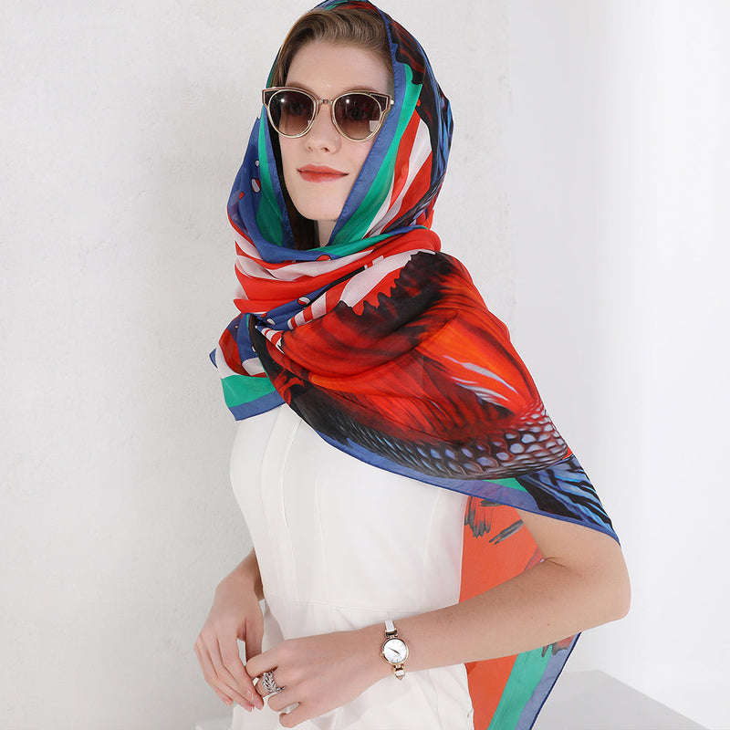 Anyyou 100% Mulberry Silk Red Long Scarf Luxury Brand Women Beach Shawl Wear Swimwear Pashimina Face Shield Foulard