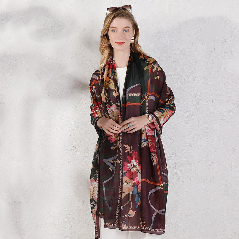 Anyyou 100% Mulberry Silk Brown Long Scarf Luxury Brand Women Beach Shawl Wear Swimwear Pashimina Face Shield Foulard