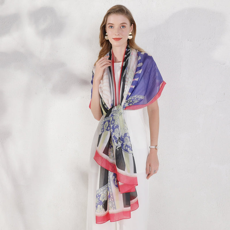 Anyyou 100% Mulberry Silk Off White Long Scarf Luxury Brand Women Beach Shawl Wear Swimwear Pashimina Face Shield Foulard