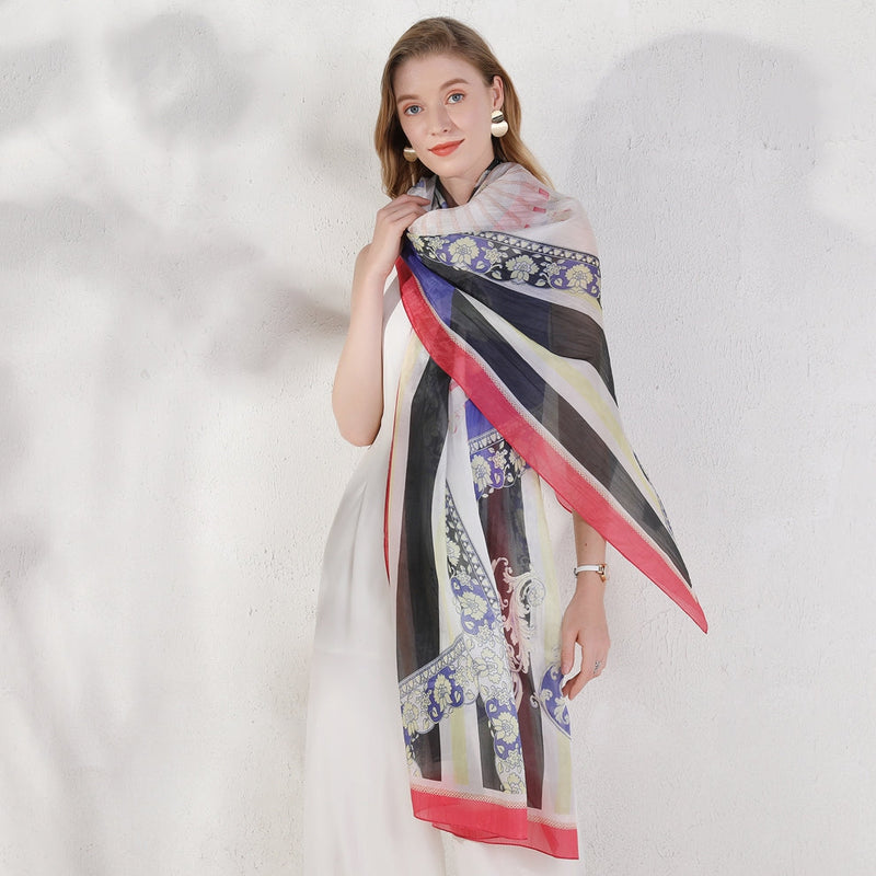 Anyyou 100% Mulberry Silk Off White Long Scarf Luxury Brand Women Beach Shawl Wear Swimwear Pashimina Face Shield Foulard