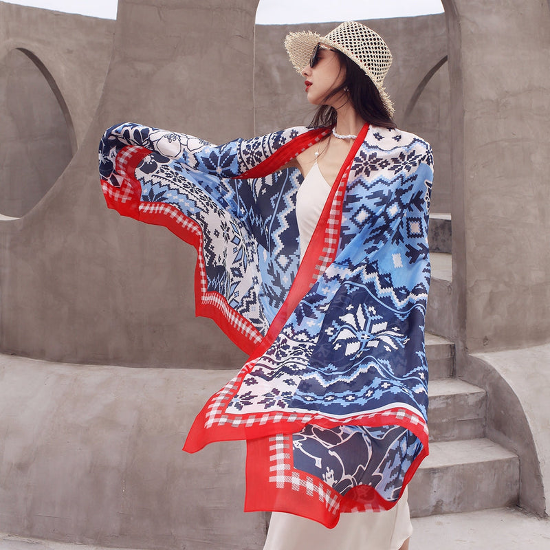 Anyyou 100% Mulberry Silk Dark Blue Long Scarf Luxury Brand Women Beach Shawl Wear Swimwear Pashimina Face Shield Foulard