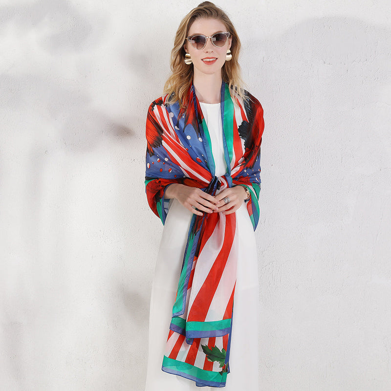 Anyyou 100% Mulberry Silk Red Long Scarf Luxury Brand Women Beach Shawl Wear Swimwear Pashimina Face Shield Foulard