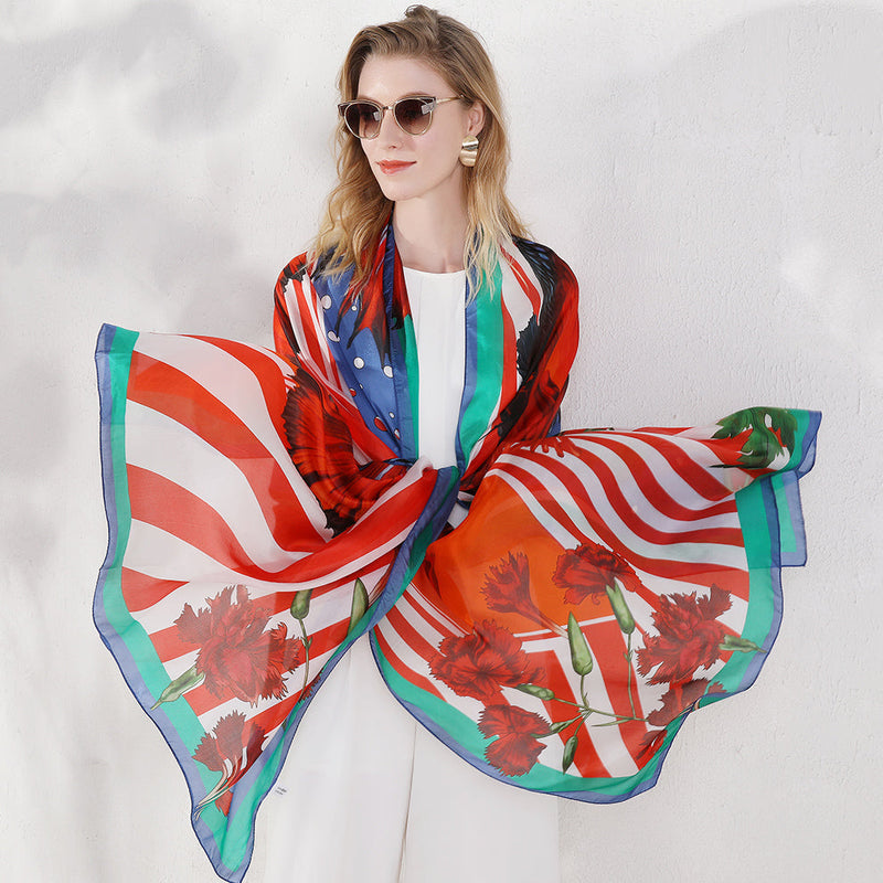 Anyyou 100% Mulberry Silk Red Long Scarf Luxury Brand Women Beach Shawl Wear Swimwear Pashimina Face Shield Foulard