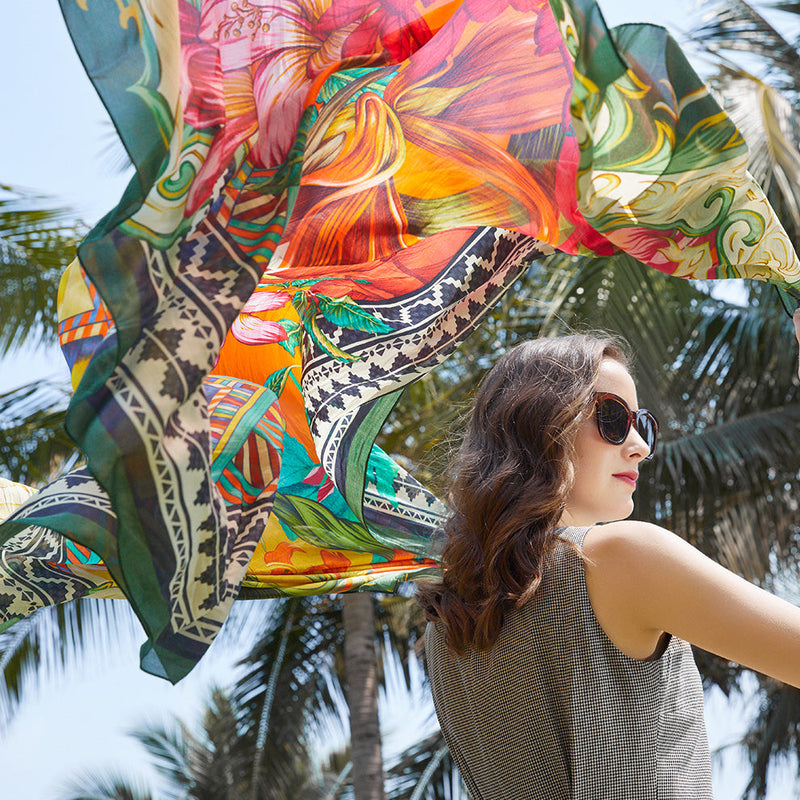 Anyyou 100% Mulberry Silk Dark Orange Long Scarf Luxury Brand Women Beach Shawl Wear Swimwear Pashimina Face Shield Foulard