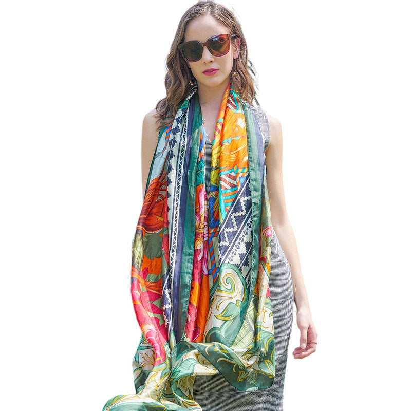 Anyyou 100% Mulberry Silk Dark Orange Long Scarf Luxury Brand Women Beach Shawl Wear Swimwear Pashimina Face Shield Foulard