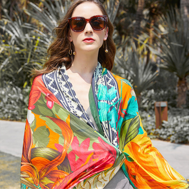 Anyyou 100% Mulberry Silk Dark Orange Long Scarf Luxury Brand Women Beach Shawl Wear Swimwear Pashimina Face Shield Foulard