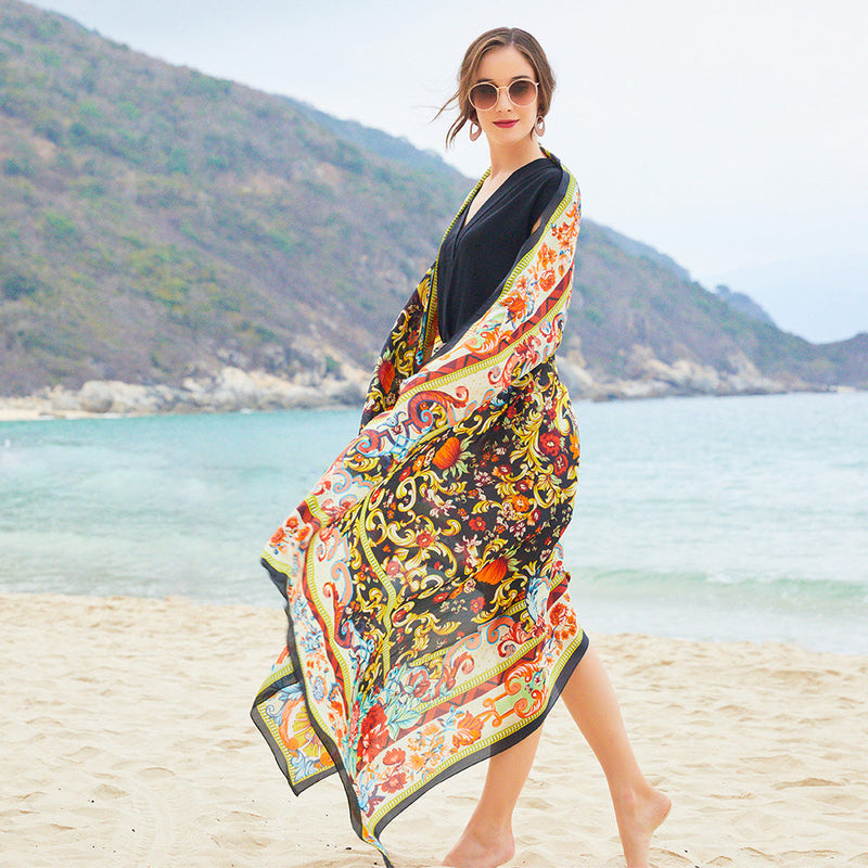 Anyyou 100% Mulberry Silk Multicolor Long Scarf Luxury Brand Women Beach Shawl Wear Swimwear Pashimina Face Shield Foulard