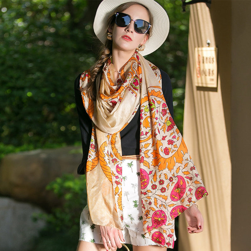 Anyyou 100% Mulberry Silk Gray Long Scarf Luxury Brand Women Beach Shawl Wear Swimwear Pashimina Face Shield Foulard