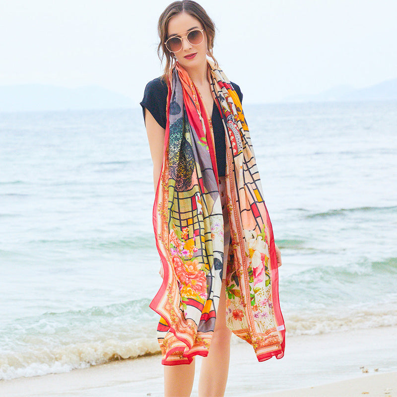 Anyyou 100% Mulberry Silk Orange Long Scarf Luxury Brand Women Beach Shawl Wear Swimwear Pashimina Face Shield Foulard