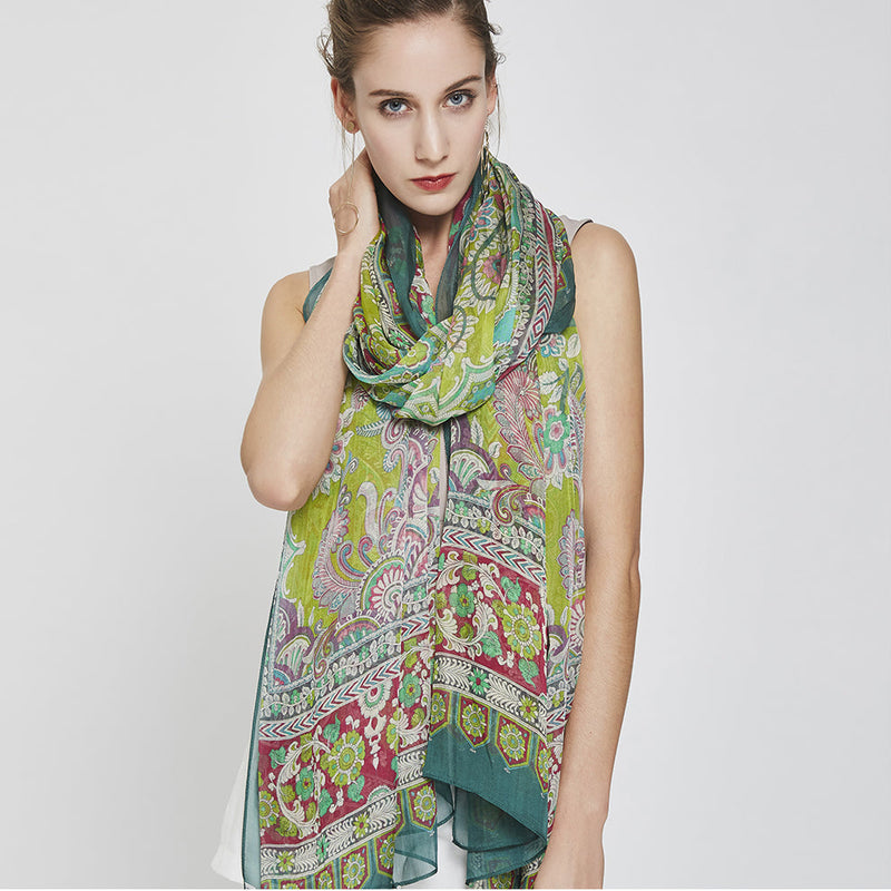 Anyyou 100% Mulberry Silk Green Long Scarf Luxury Brand Women Beach Shawl Wear Swimwear Pashimina Face Shield Foulard