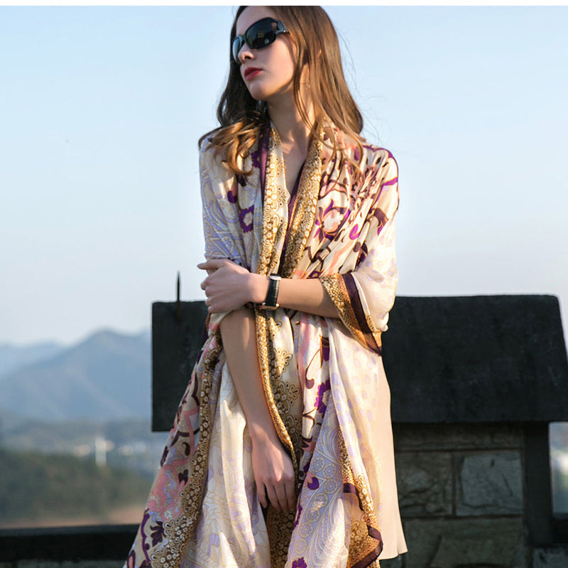 Anyyou 100% Mulberry Silk Mixcolor Long Scarf Luxury Brand Women Beach Shawl Wear Swimwear Pashimina Face Shield Foulard