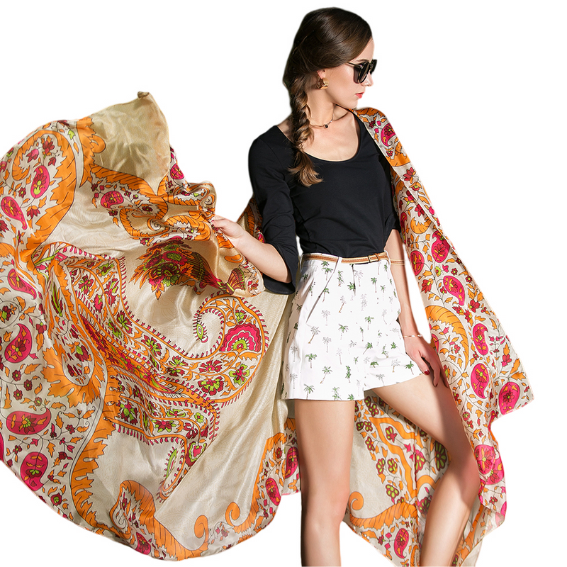 Anyyou 100% Mulberry Silk Gray Long Scarf Luxury Brand Women Beach Shawl Wear Swimwear Pashimina Face Shield Foulard