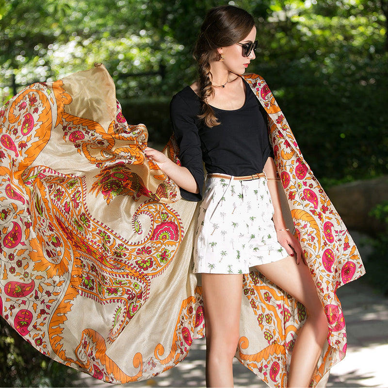 Anyyou 100% Mulberry Silk Gray Long Scarf Luxury Brand Women Beach Shawl Wear Swimwear Pashimina Face Shield Foulard