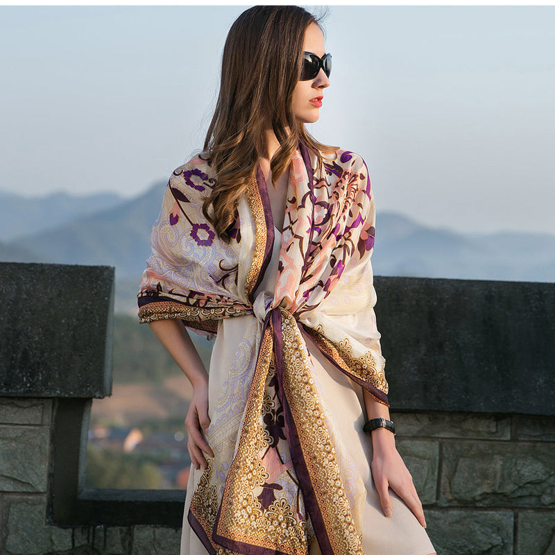 Anyyou 100% Mulberry Silk Mixcolor Long Scarf Luxury Brand Women Beach Shawl Wear Swimwear Pashimina Face Shield Foulard