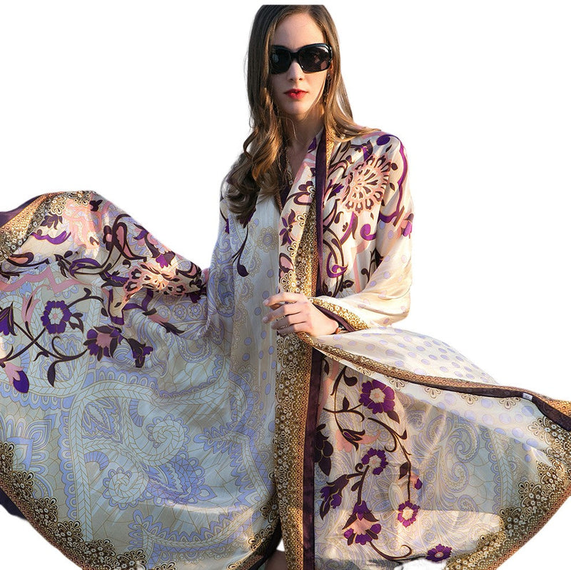 Anyyou 100% Mulberry Silk Mixcolor Long Scarf Luxury Brand Women Beach Shawl Wear Swimwear Pashimina Face Shield Foulard