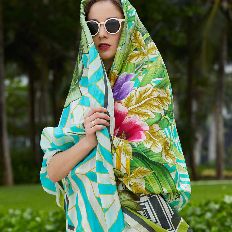 Anyyou 100% Mulberry Silk Avocado Green Long Scarf Luxury Brand Women Beach Shawl Wear Swimwear Pashimina Face Shield Foulard