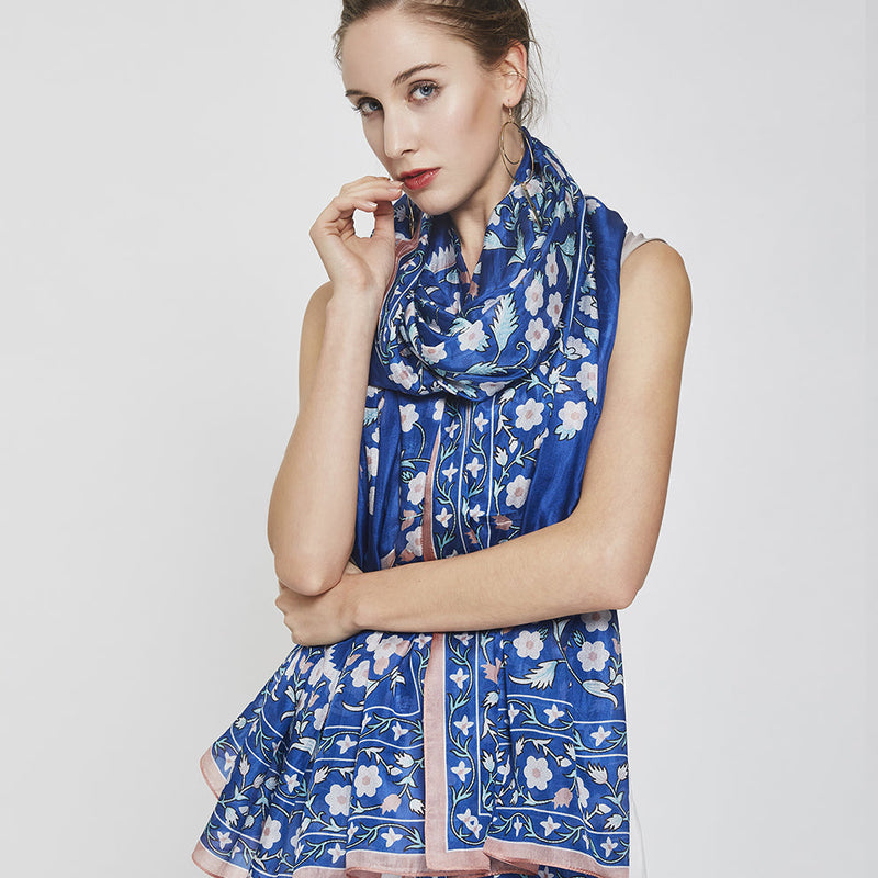 Anyyou 100% Mulberry Silk Ocean Blue Long Scarf Luxury Brand Women Beach Shawl Wear Swimwear Pashimina Face Shield Foulard