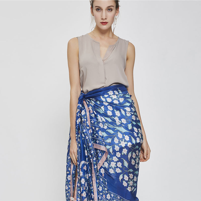 Anyyou 100% Mulberry Silk Ocean Blue Long Scarf Luxury Brand Women Beach Shawl Wear Swimwear Pashimina Face Shield Foulard