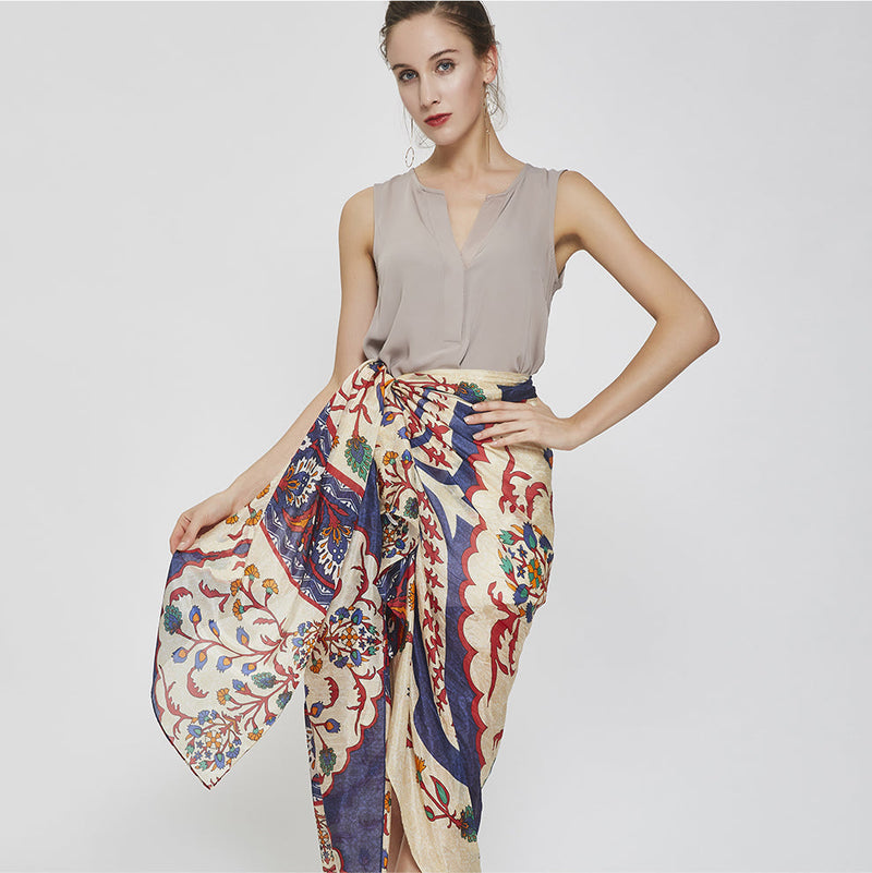 Anyyou 100% Mulberry Silk Khaki Long Scarf Luxury Brand Women Beach Shawl Wear Swimwear Pashimina Face Shield Foulard