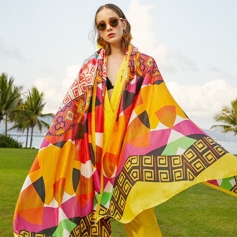 Anyyou 100% Mulberry Silk Butter Yellow Long Scarf Luxury Brand Women Beach Shawl Wear Swimwear Pashimina Face Shield Foulard