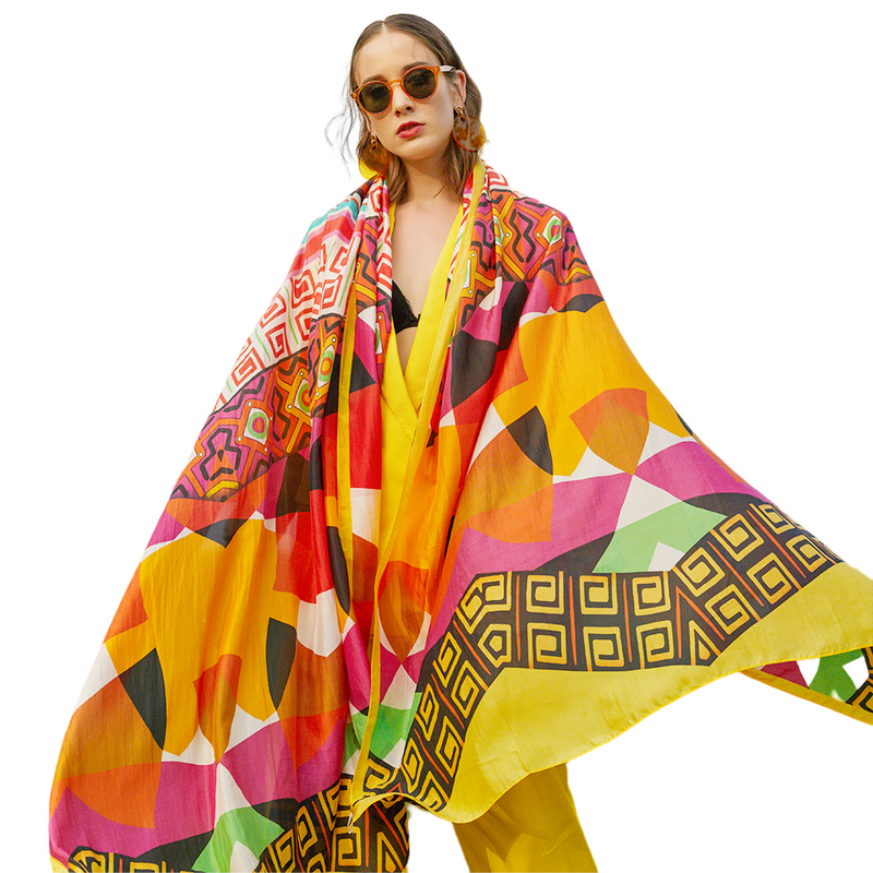 Anyyou 100% Mulberry Silk Butter Yellow Long Scarf Luxury Brand Women Beach Shawl Wear Swimwear Pashimina Face Shield Foulard