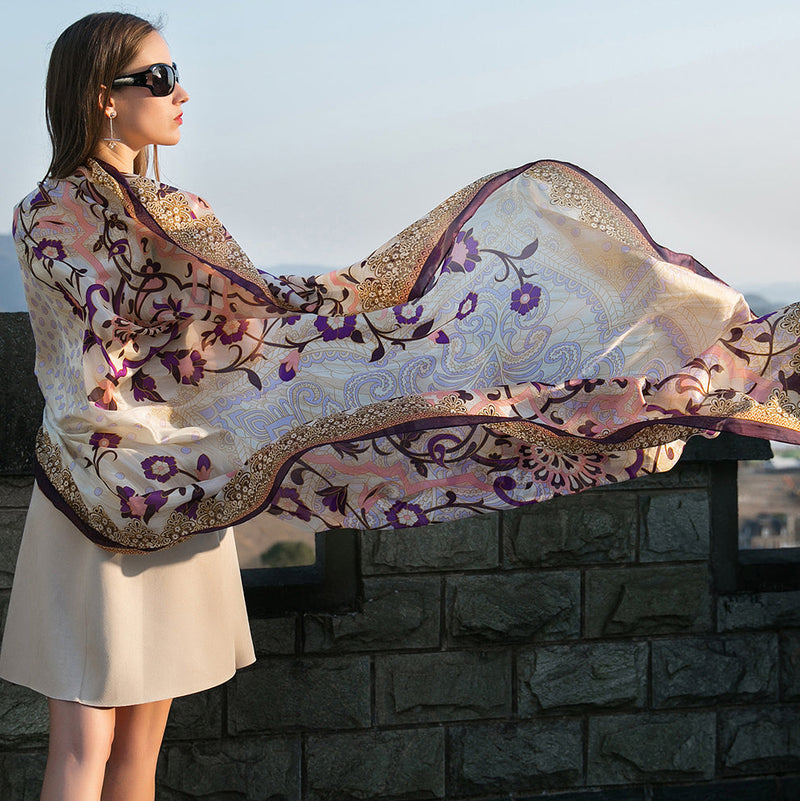 Anyyou 100% Mulberry Silk Mixcolor Long Scarf Luxury Brand Women Beach Shawl Wear Swimwear Pashimina Face Shield Foulard