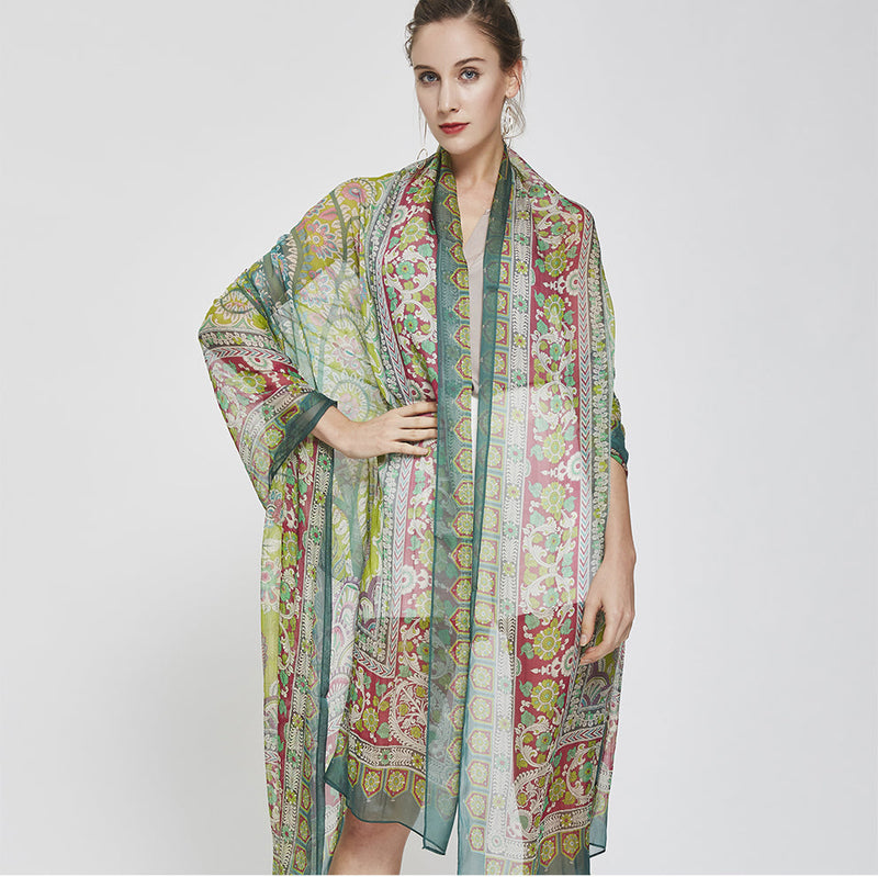 Anyyou 100% Mulberry Silk Green Long Scarf Luxury Brand Women Beach Shawl Wear Swimwear Pashimina Face Shield Foulard