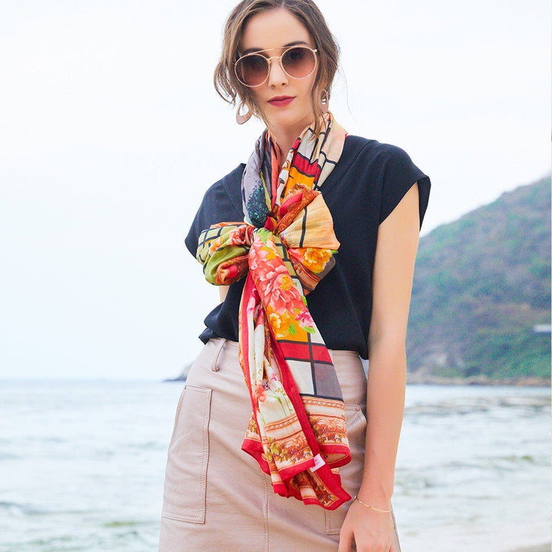 Anyyou 100% Mulberry Silk Orange Long Scarf Luxury Brand Women Beach Shawl Wear Swimwear Pashimina Face Shield Foulard