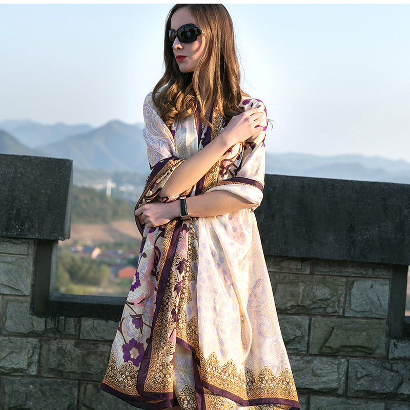 Anyyou 100% Mulberry Silk Mixcolor Long Scarf Luxury Brand Women Beach Shawl Wear Swimwear Pashimina Face Shield Foulard