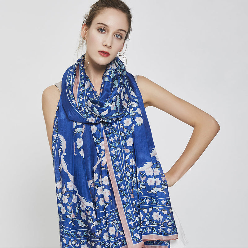Anyyou 100% Mulberry Silk Ocean Blue Long Scarf Luxury Brand Women Beach Shawl Wear Swimwear Pashimina Face Shield Foulard
