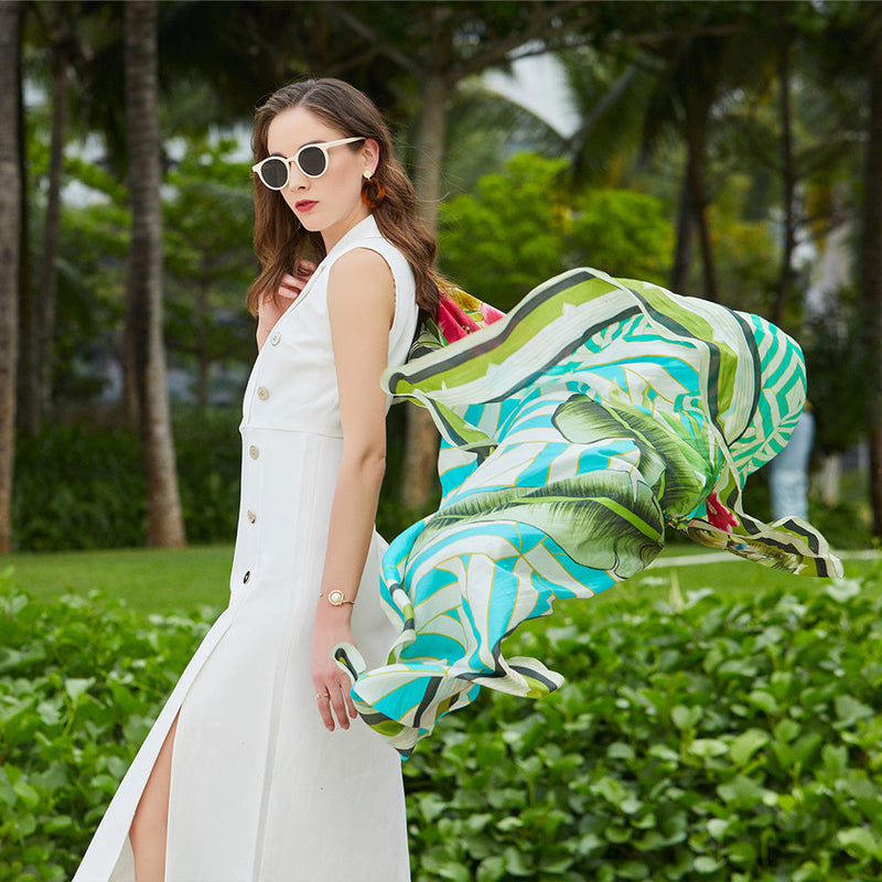 Anyyou 100% Mulberry Silk Avocado Green Long Scarf Luxury Brand Women Beach Shawl Wear Swimwear Pashimina Face Shield Foulard