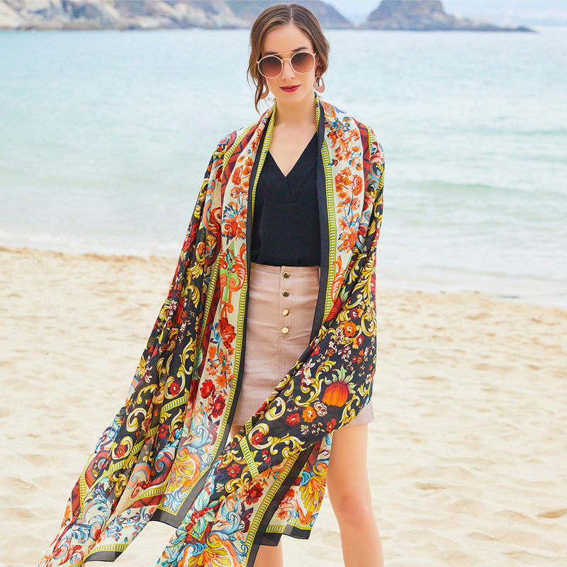 Anyyou 100% Mulberry Silk Multicolor Long Scarf Luxury Brand Women Beach Shawl Wear Swimwear Pashimina Face Shield Foulard