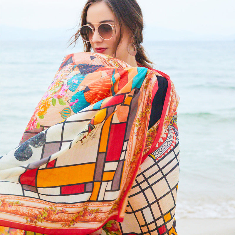 Anyyou 100% Mulberry Silk Orange Long Scarf Luxury Brand Women Beach Shawl Wear Swimwear Pashimina Face Shield Foulard