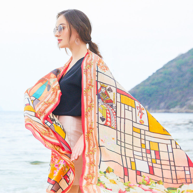 Anyyou 100% Mulberry Silk Orange Long Scarf Luxury Brand Women Beach Shawl Wear Swimwear Pashimina Face Shield Foulard