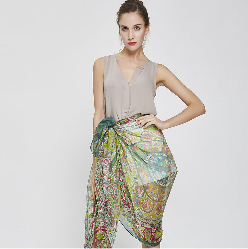 Anyyou 100% Mulberry Silk Green Long Scarf Luxury Brand Women Beach Shawl Wear Swimwear Pashimina Face Shield Foulard