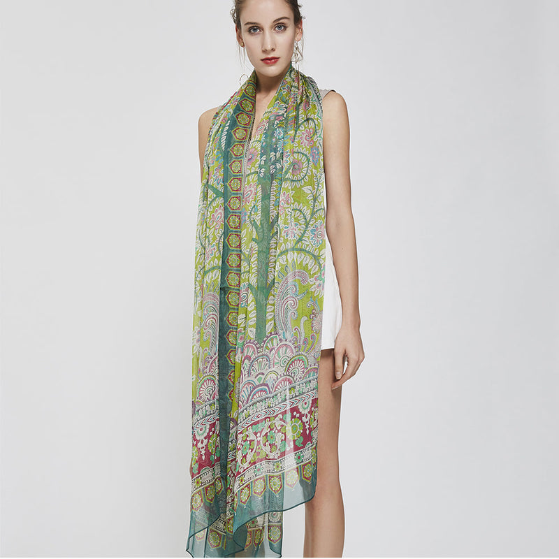 Anyyou 100% Mulberry Silk Green Long Scarf Luxury Brand Women Beach Shawl Wear Swimwear Pashimina Face Shield Foulard