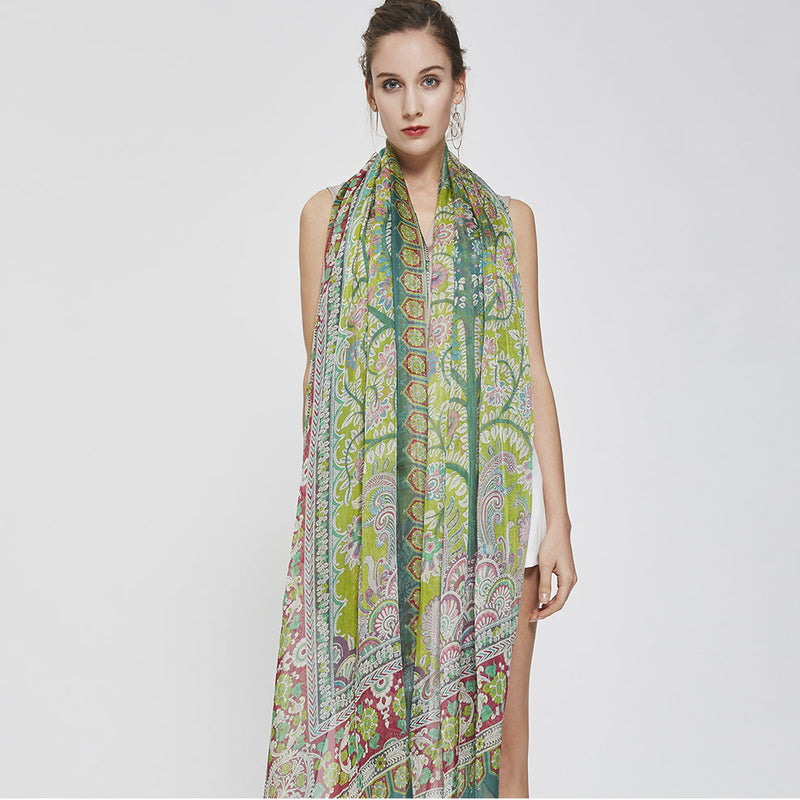 Anyyou 100% Mulberry Silk Green Long Scarf Luxury Brand Women Beach Shawl Wear Swimwear Pashimina Face Shield Foulard