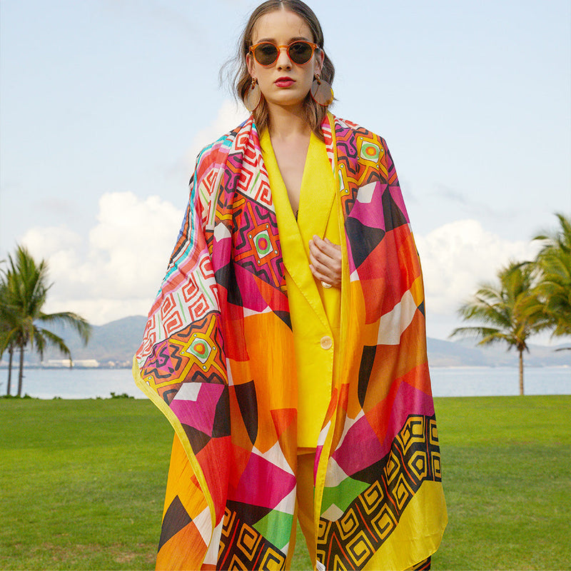 Anyyou 100% Mulberry Silk Butter Yellow Long Scarf Luxury Brand Women Beach Shawl Wear Swimwear Pashimina Face Shield Foulard