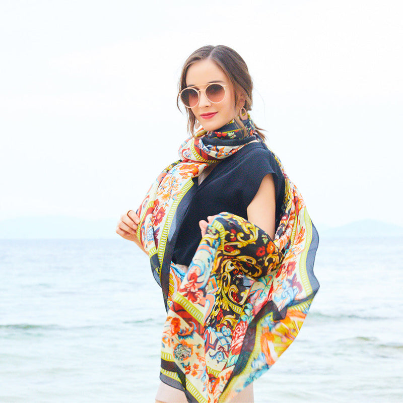 Anyyou 100% Mulberry Silk Multicolor Long Scarf Luxury Brand Women Beach Shawl Wear Swimwear Pashimina Face Shield Foulard
