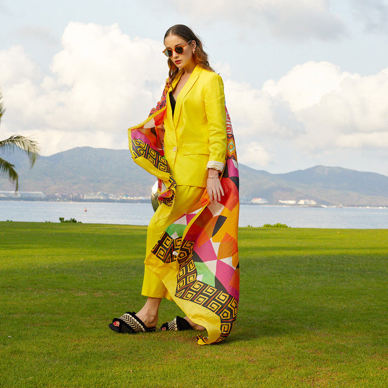 Anyyou 100% Mulberry Silk Butter Yellow Long Scarf Luxury Brand Women Beach Shawl Wear Swimwear Pashimina Face Shield Foulard